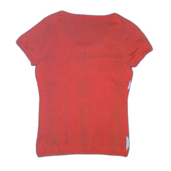 J. Crew Sweater Top S Argyle SS Cotton Orange White Brown Pullover Preppy - Picture 7 of 7